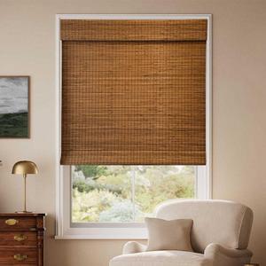 Niche Blinds Cordless Roman Shades, Pure Natural Bamboo, Light Filtering Blinds for Window Treatment, Privacy Yellow-Brown 22x48in
