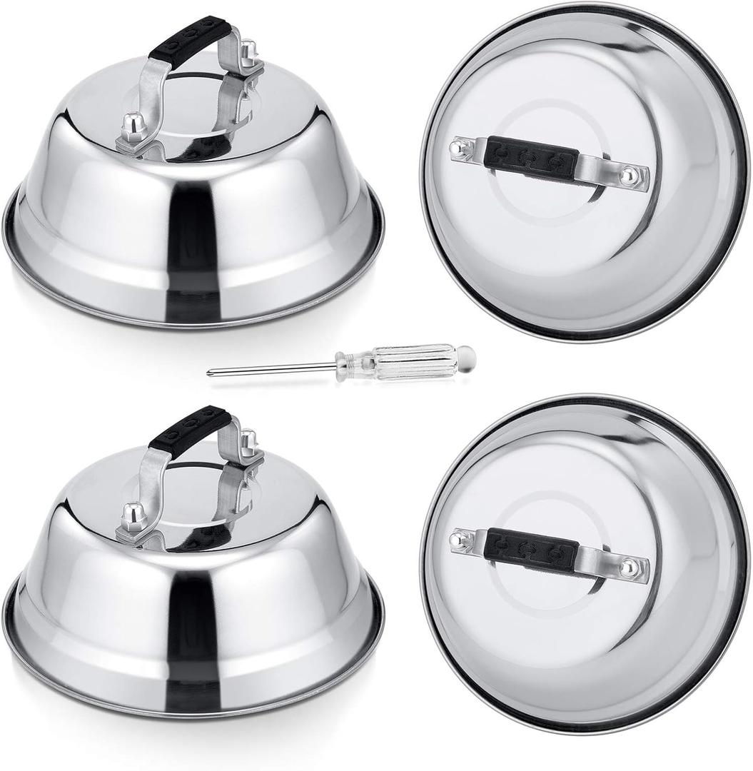HaSteeL 6.5In Cheese Melting Dome, Stainless Steel Small Round Basting Steaming Cover, Heavy Duty Griddle Grill Accessories for Kitchen Cooking Flat Top BBQ Indoor & Outdoor, Dishwasher Safe - 4 Packs
