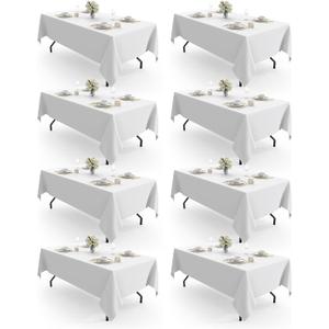 Rectangle Table Cloth 60" x 84" – 9 Packs, Durable Polyester Tablecloth Offers Reusable & Washable Protection, Ideal for Outdoor Party, Picnic, Wedding, Banquet and Birthday, White