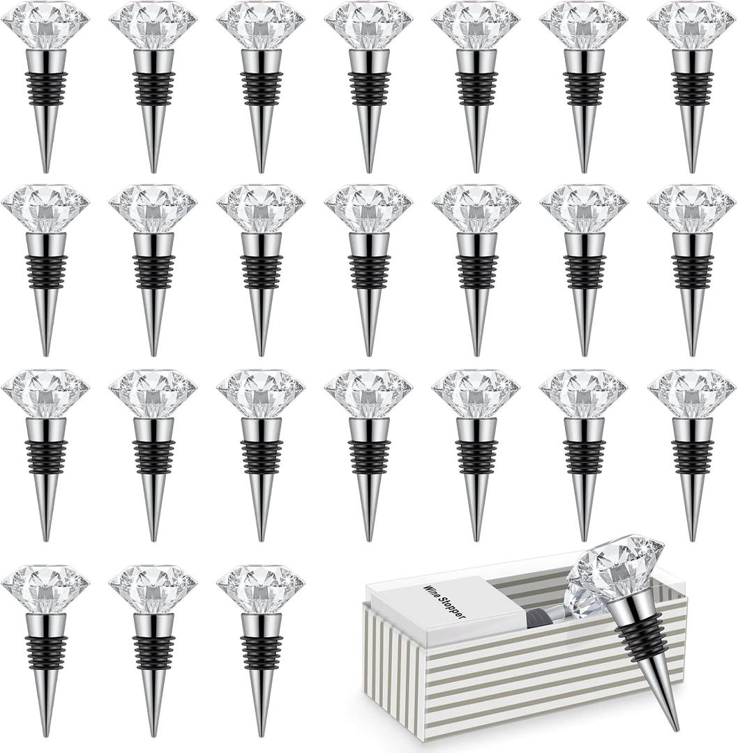 24 Pieces Crystal Bottle Stopper Stoppers Reusable Diamond Plug Beverage Corks Decorative Stopper Kits with Individual Present Box for Parties Wedding