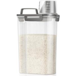 TBMax Rice Container Cereal Storage Container 2 Pack 5 Lbs, Kitchen Pantry Dry Food Storage Holder with Easy-Pouring Spout & Handy Cup, Small Pet Dog Cat Food Dispenser for Daily Feeding -Grey (Grey 3+3Qt)