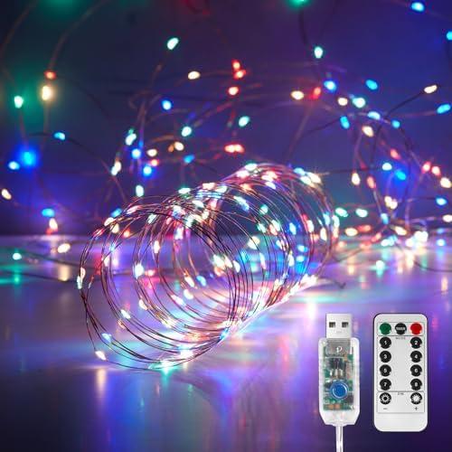 Pack of 2 Ariceleo 1 Pack 32. 8 ft. USB Powered Fairy Lights with Remote & Timer, 100 LED USB Twinkle String Lights - Silver Wire, 8 Modes, Waterproof, Multi Color Starry Lights for Party, Wedding, Christmas