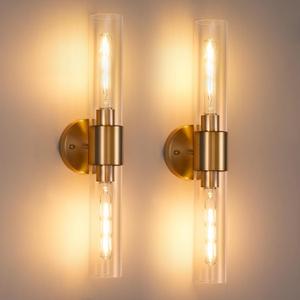 22" Brushed Gold Glass Wall Lamps Set of 2 Modern Bathroom Wall Sconces Mid Century Wall Lamp for Living Room Bedroom Bathroom Vanity Lights (Bulbs not Included)