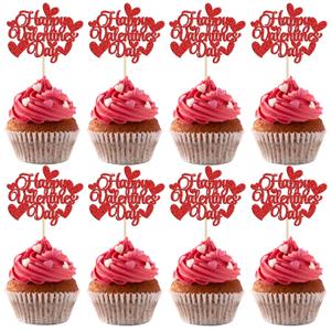 2 x Gyufise 36Pcs Happy Valentine's Day Cupcake Toppers with Heart Glitter Sweet Love Theme Valentine's Day Cupcake Food Picks Valentine's Day Theme Birthday Party Cake Decorations Supplies Red