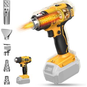 LIVOWALNY Cordless HeatGun Compatible with Dewalt 20v Battery (No Battery), 350W Fast Heating Soldering Hot AirGun 122-1022 Variable Temperature Control with 5 Nozzles for DIY Craft, Shrink Tubing