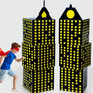 6 Pcs Large Hero Party Favor Boxes 11 Inch Skyscraper City Gift Hero Theme Candy Treat Boxes City Skyline Buildings Heroes Centerpiece for Boys Girls Birthday Party Decoration(Bright Color)