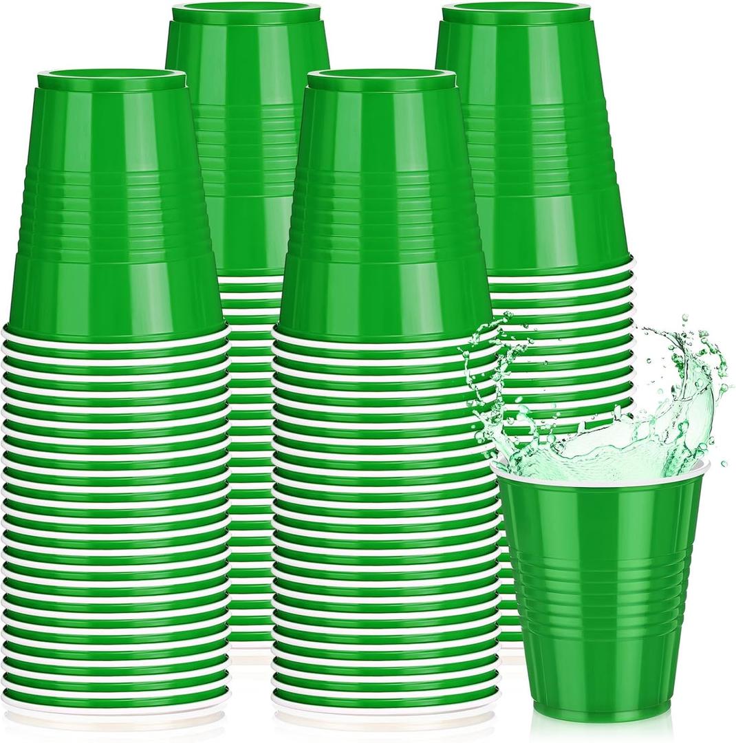Pickmesh 50 Pack 12 oz Plastic Cups Valentine Disposable Cup Bulk for Valentine's Day Wedding Birthday Baby Shower New Year's Day Halloween and Festive Celebration Party Supplies (Green)