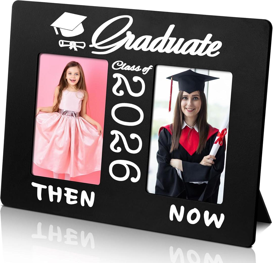 Vercraft Class of 2026 Graduation Then Picture Frame Gifts Holds 4x6 Inch Black Grad Photos Wood Photo Album for High School College