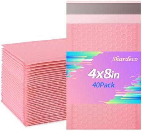 skardeco 4x8 Inch Pink Bubble Mailers 40 Pack Self-Seal Poly Padded Envelopes Suitable for Small Businesses to Package and Mail Jewelry Cosmetics, Electronic Products, Cards (Pink, 4 x 8-40)