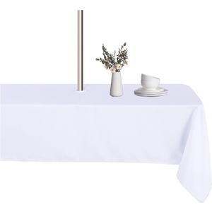 LUSHVIDA Rectangle Outdoor Tablecloth with Umbrella Hole and Zipper, 60x84 Inch White, Washable Waterproof Table Cloth Spill Proof Wrinkle Free Table Cover for Patio Spring Summer Picnic BBQS