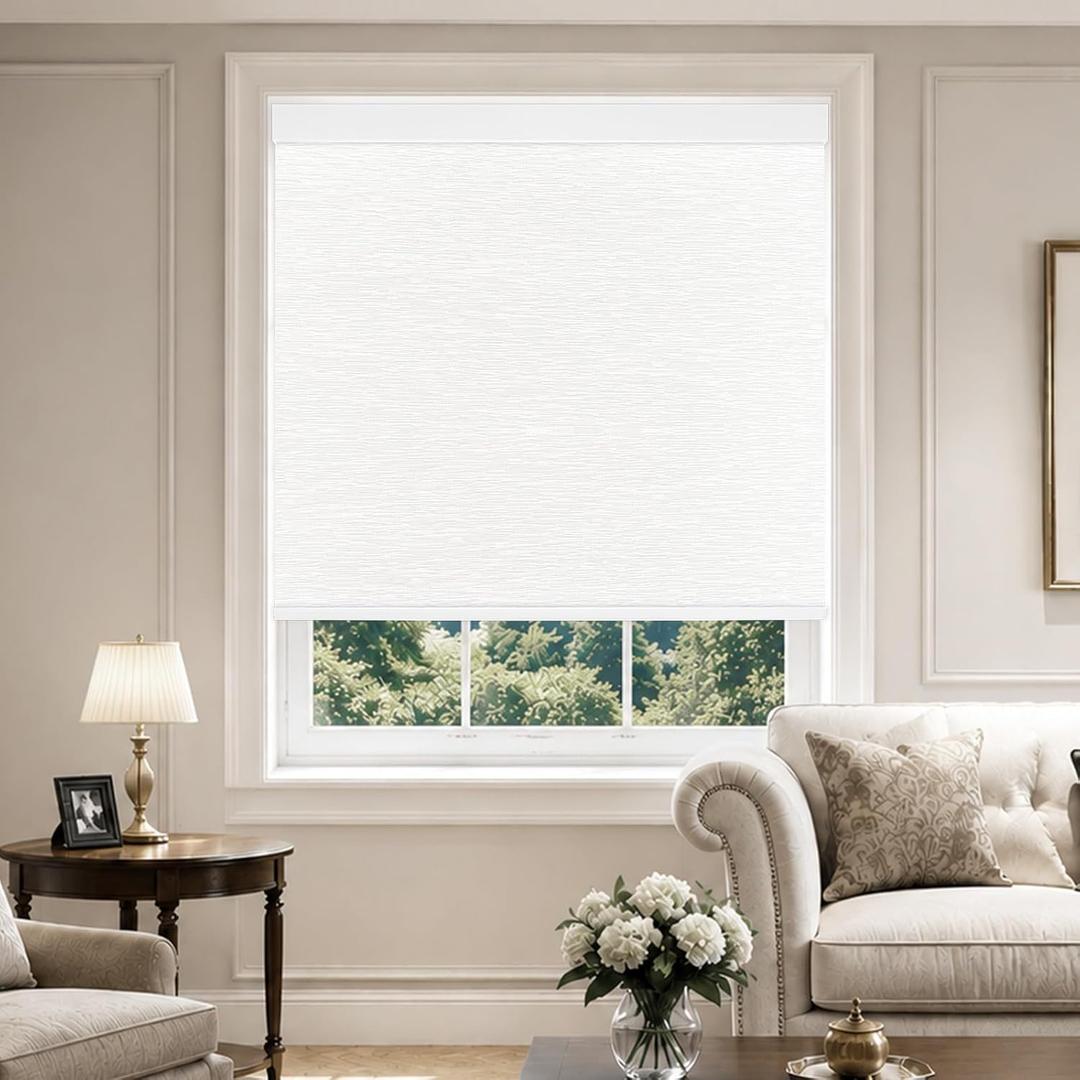 36" W x 72" H Cordless Blackout Roller Shades Blinds for Indoor Windows Free-Stop Blackout Blinds Window Roller Blinds for Home and Office, Modern Window Blind Color-Matched (Blackout-White)