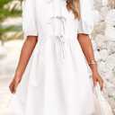 PRETTYGARDEN Womens 2025 Summer Casual Short Sleeve Dresses A Line Bow Tie Front Babydoll Loose Cute Mini Dress with Pockets (White,Medium) (White, M)