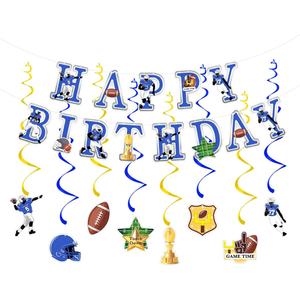 Football Birthday Party Decorations Football Birthday Banner with Super Bowl & Themed Party Supplies for Gameday Tailgate Decorations (Pre-Strung) (Lions Blue/Silver)