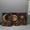 3Pcs Sun and Moon Celestial Canvas Wall Art Vintage Gothic Mystical Crescent Floral Plant Dark Academia Painting Picture Wall Decor Posters Print Artwork for Living Room Bedroom Decoration (16L" x 12W"-Canvas)