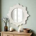 20" White Circle Wall Mirror,Round Wooden Rustic Farmhouse Tassels Nursery Wavy Sun Vintage Scalloped Mirrors for Entryway Bathroom French Country Home Decor