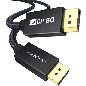 IVANKY 80Gbps DisplayPort Cable 2.1, DP Cable 16K Display Port Cord Compatible FreeSync Gaming Monitor 5090 7900XTX, 10FT (Black)