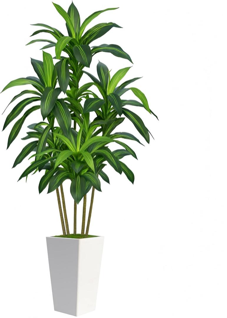 7FT Artificial Dracaena Tree, Fake Tree Indoor with White Tall Planter, Tall Artificial Plants Indoor, Artificial Silk Tree for Home Office Decor Plants Indoor Outdoor (White)
