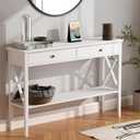 ChooChoo 47" Console Table with Drawers, Narrow Wood Accent Sofa Table Entryway Table with Storage Shelf for Entryway, Front Hall, Hallway, Living Room, White, 11.81"D x 47.24"W x 31.5"H