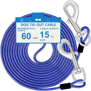 15ft Dog Tie Out Cable, Dog Leash Heavy Duty Tie Out Cable for Large Dogs Up to 60lbs Pull Force, Dogs Runner for Yard Outdoor and Camping, M, Blue