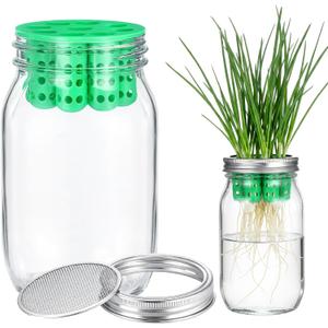 Seed Sprouting Set Green Onion Regrower Kit Includes Regrower Sprouting Lids and a Mouth Mason Jar for Sustainable Windowsill Gardens, Hydroponics, and Propagation Hydroponics Enthusiasts