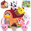 Baby Toys 6-12 Months, Little People Farm with Crinkle, Rattle & Squeaker Little People Barn with Stuffed Farm Animals for Newborn Infants, Montessori Learning Toys for Baby Christmas Gift