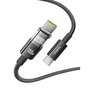 Baseus USB C Cable, 100W 5A Fast Charging USB C Charger Cable with LED Display, Zinc Alloy Nylon Braided USB C to USB C Cable for iPhone 16/Pro/Plus/Pro Max, MacBook, iPad Pro, Galaxy S24/S23 (6.6ft)