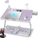 iXTRA Laptop Lap Desk Include Cooling Fan,Adjustable Lap Desk with Light Fan,Folding Laptop Desk for Bed with USB,Bed Desk with Storage Drawer 56x32cm,Purple