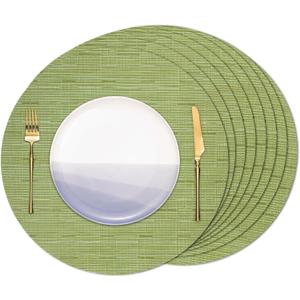 Round Placemats Set of 8 Heat Resistant Vinyl Placemats 15 inch Washable Non-Slip Table Mats Woven Place Mats for Dining Table (Green, Set of 8)