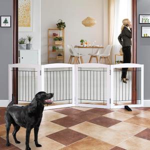 ZJSF Freestanding Dog Fence Indoor, Foldable Dog Gate for Doorways, Stairs or Hallways, Sturdy Wood Extra Wide Pet Gate with Support Feet for The House, White, 24 "Height-4 Panels (4 Panels80W x 24''H)