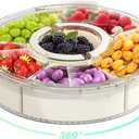 Divided Rotating Serving Tray with Lid and Handle, Portable Snackle Box for Fruits Snacks Veggie Charcuterie, Clear Lazy Susan Organizer and Fridge Storage Container for Adults Child (1PCS,9.5" L) (White)