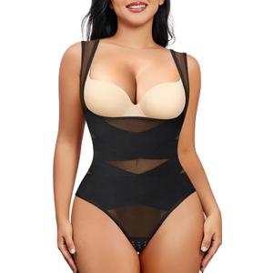 Nebility Thong Shapewear Bodysuit for Women Tummy Control Body Shaper Faja Seamless Waist Trainer Corset Stomach Girdles (Large)