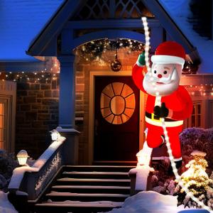 Christmas 9.8FT LED Rope Lights with 2.7FT Inflatable Climbing Santa Claus, Christmas Decorations Indoor Outdoor with Timer & Memory Plug for Holiday Yard, Porch, Window, Wall, Xmas Tree, Home Decor