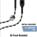 Zgear Metal Housing For Lightning Tip 10 Foot Braided Sync & Charge Cable