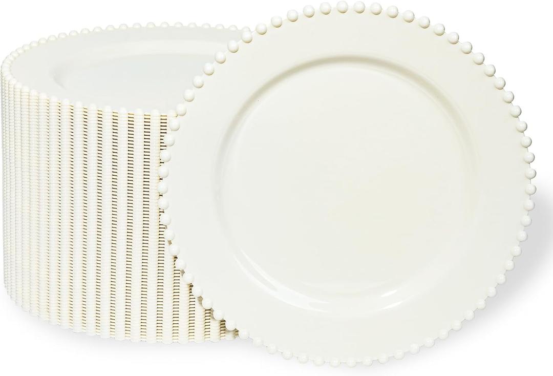 72 Pcs Party Plates Dinner Plate, 10 Inch Ivory Plastic Plate Disposable Heavy Duty,Fancy Ivory Charger Disposable Plastic Plate for Party Wedding Bridal Showers