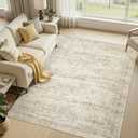cotiled Large Area Rugs for Living Room 5x7, Machine Washable Rugs with Non Slip Backing Modern Neutral Abstract Rugs Stain Resistant Distressed Carpets for Home Office Decor (5x7 Beige/Brown)