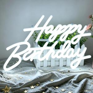 Happy Birthday Neon Sign, LED Happy Birthday Light Up Sign, USB Powered Dimmable Neon Light, Birthday Neon Sign for Wall Decor, Perfect for Backdrop Birthday Party Decoration, White, 38.1*22.09*1.7cm 15*8.7*0.669 Inch