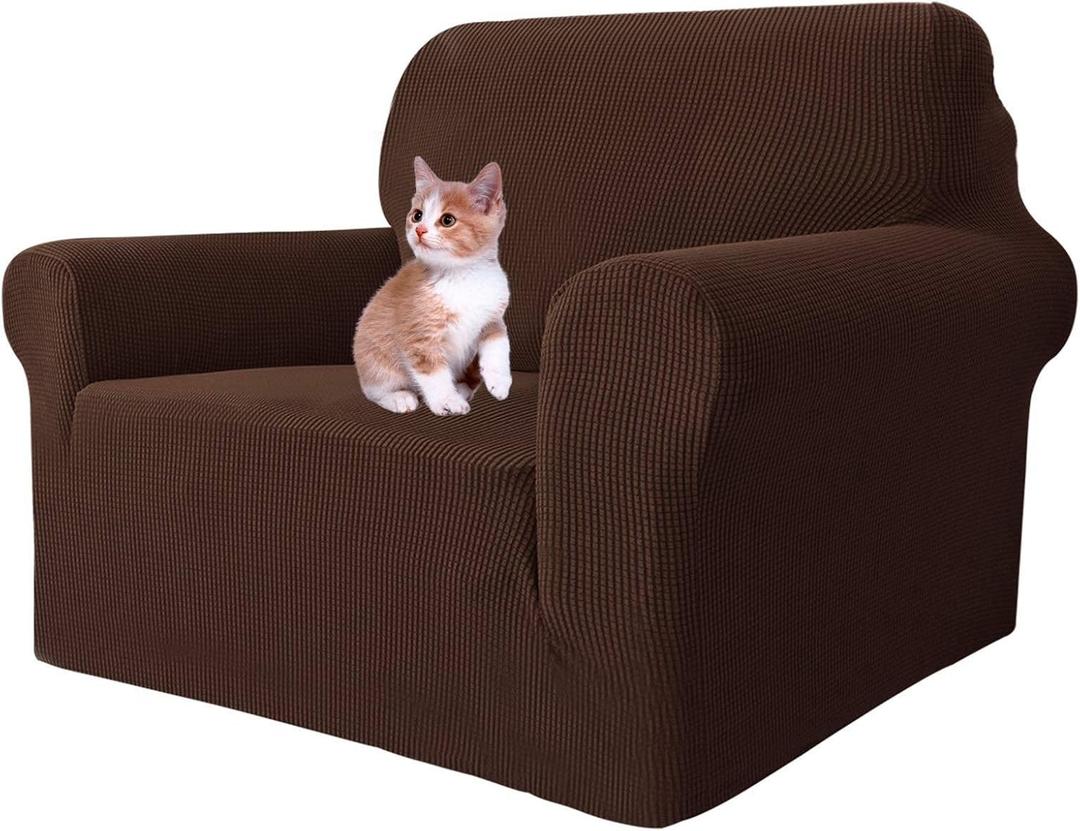 MAXIJIN Stretch Chair Cover Chair Slipcovers with Arms, 1-Piece Couch Sofa Chair Covers for Living Room, Non Slip Armchair Cover (31"-46") Furniture Protector Dogs Pet Friendly (Chair, Coffee)