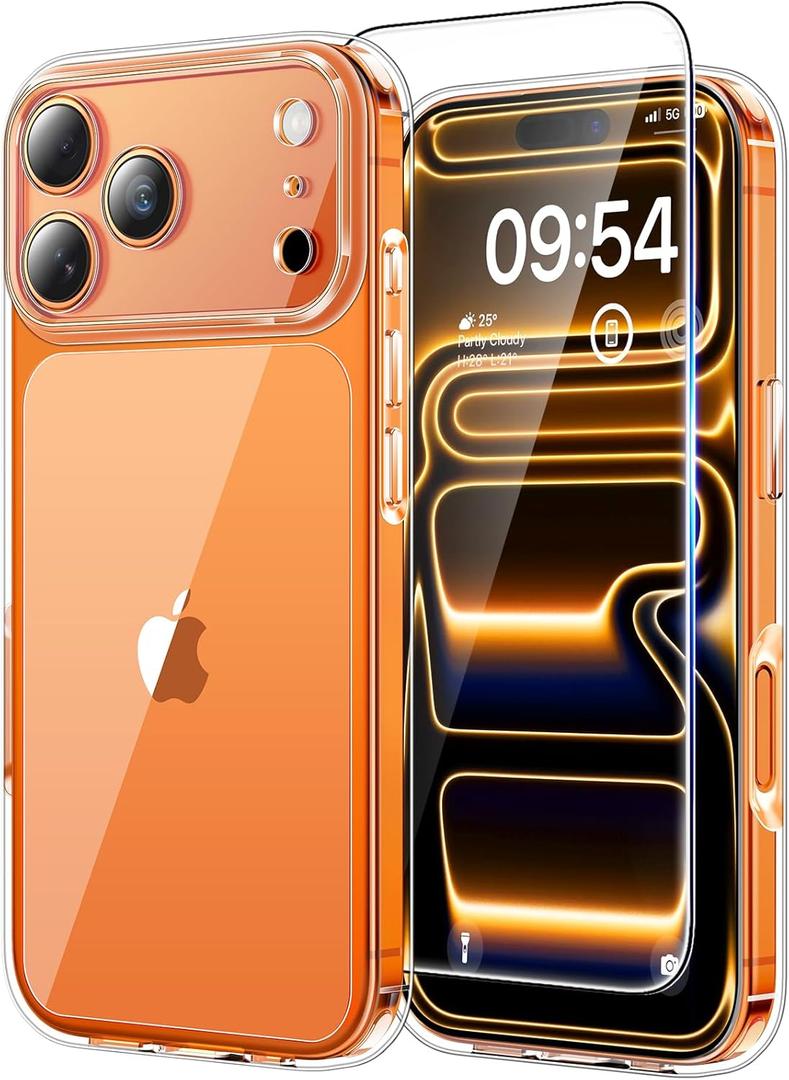 TAURI for iPhone 17 Pro Max Case, Full Camera Protection with Screen Protector, Anti-Yellowing Military-Grade Protection Shockproof Slim Phone Case for iPhone 17 Pro Max Phone Case, Clear