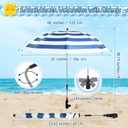 2 Pcs Beach Umbrella with Clamp UV Protection 48 Inch Adjustable Umbrellas for Chair with 360 Universal Clamps for Beach Camping Stroller Wheelchair, Chair Not Included(Blue Stripes)