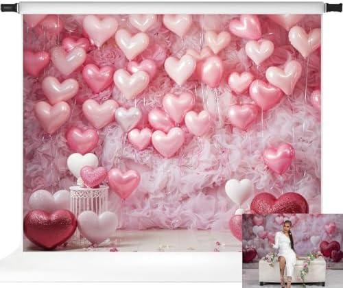 Valentines Backdrops for Photography Kate Valentine's Day Backdrop Pink Heart Photo Backdrops Girls Birthday Photo Backdrop, 10x8ft