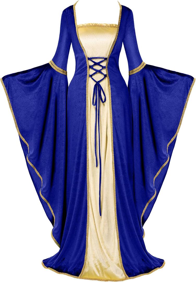 Spooktacular Creations Renaissance Costume Women, Velvet Medieval Dress for Women, Irish Renaissance Dress for Halloween (Medium, Blue)