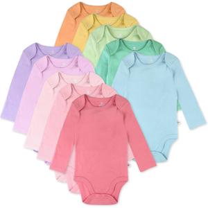HonestBaby 10-Pack Long Sleeve Bodysuits One-piece 100% Organic Cotton for Infant Baby Boys, Girls, Unisex (6-9 Months, Rainbow Pinks)