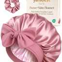 YANIBEST Adjustable Double Layer Satin Bonnet, Silk Hair Bonnet for Sleeping with Elastic Tie Curly Natural Hair Reduce frizz, Beanpaste Pink
