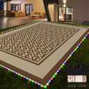 RV Outdoor Rug with Lights 5x8ft, Outdoor Camping Rug, Waterproof, Easy Cleaning, Non Shedding, Foldable and Portable, Reversible Mats for RV, Deck, Beach, Camping, Patio, Picnic (Brown & White)