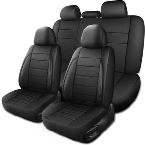 Leather Seat Covers, Breathable and Comfortable 3D Foam Back Support Car Seat Covers, Airbag Compatible,Automotive Seat Cover Protector Waterproof, Universal Fit for Cars,SUVs,Trucks (N5) (Full Set (All Seats))