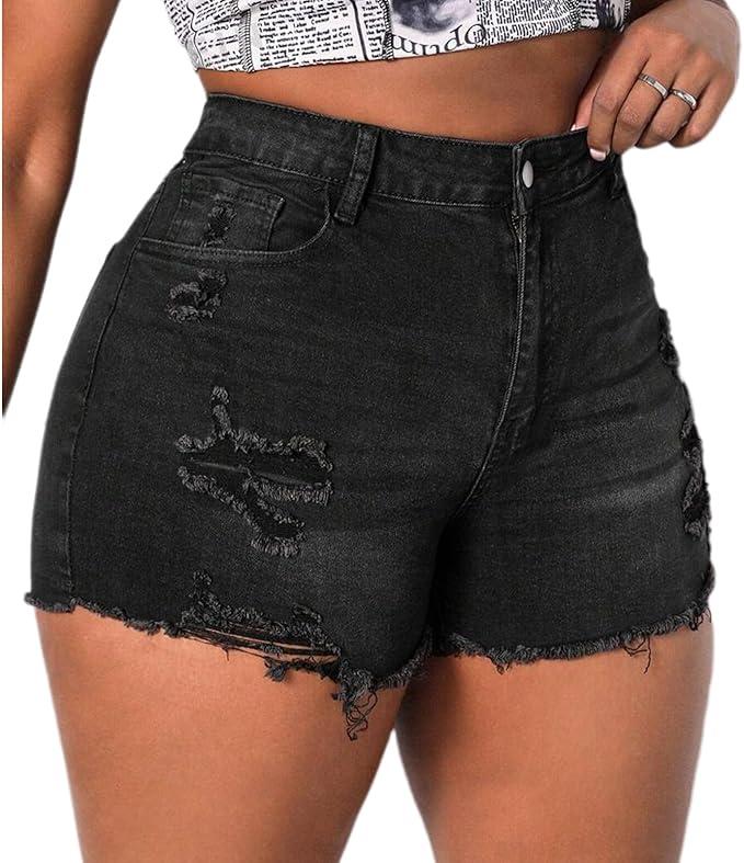 Plus Size Denim Shorts Women High Waisted Ripped Folded Hem Jean Shorts
 (size 18)