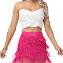 Fringe Skirt Women High Waist Mini Stretchy Pencil Cowgirl Concert Party Club Rave Festival Western Dance (Pink, S)
