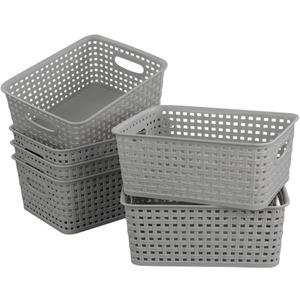 6-Pack Plastic Storage Organizer Basket, 10.04"L x 7.48"W x 3.95"H, Slightly Gray