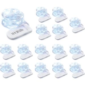 MUMUXI Battery Operated 16 Pack of Copper Wire LED Fairy Lights, 10ft Cool White, Easy to Shape, Waterproof, Indoor/Outdoor Use