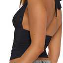 LCNBA Women's Sexy Backless Tie Up Halter Crop Top Deep V Neck Going Out Tops (Red, M)